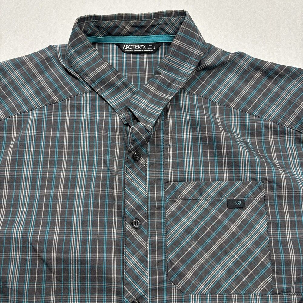 Arc’teryx Mens Peakline Gray & Blue Long Sleeve Button Up Plaid Shirt Sz L 2015